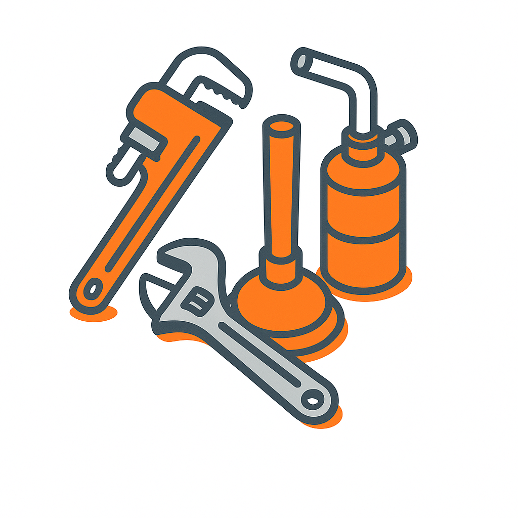 Equipo básico de fontanero Gandía: llave inglesa, desatascador y soplete para reparaciones